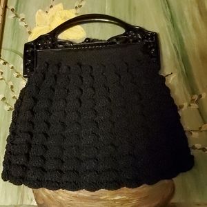 Black Crochet Popcorn Evening Bag Plastic Frame
